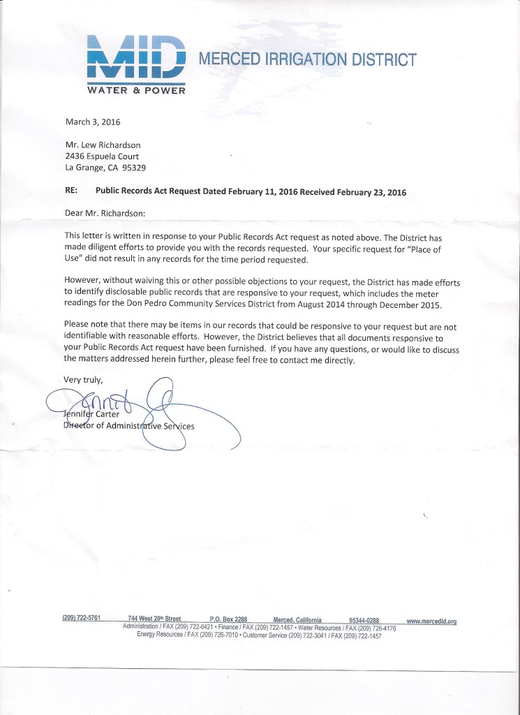 March 3 2016 MID Ltr with unresponsive FOIA request 411