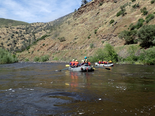 Finished with the last of this trips white water we head for one of the campsite areas west of the Briceburg Bridge to land and load the rafts and equipment on the waiting bus and trailer to return to Mid Pines. 